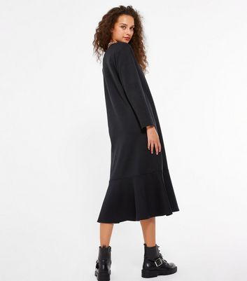 Black Ruffle Midi Sweatshirt Dress ...